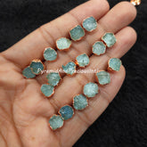 Raw Aquamarine Electroplated Stud Earrings, Copper Plated Jewelry, March Birthstone, Sold By Pair